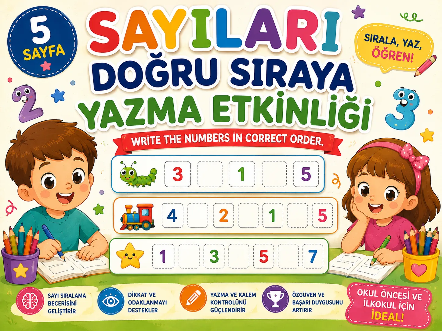 Sayıları Doğru Sıraya Yazma Etkinliği – 5 Sayfa