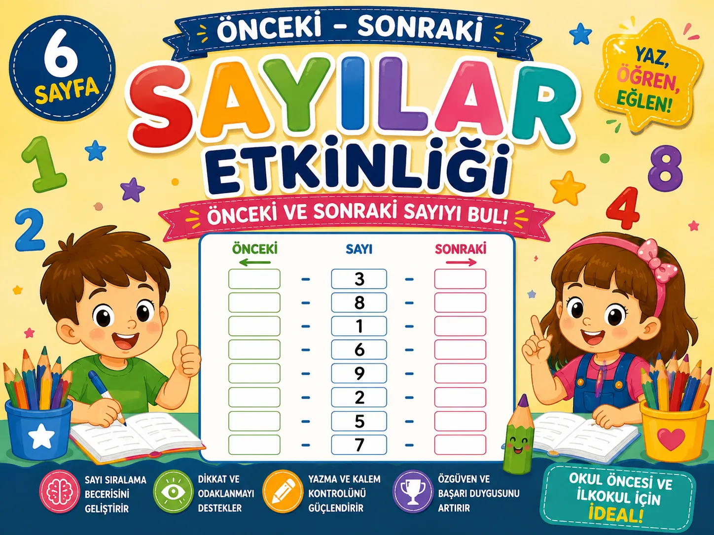 Önceki ve Sonraki Sayıyı Bulma Etkinliği – 6 Sayfa