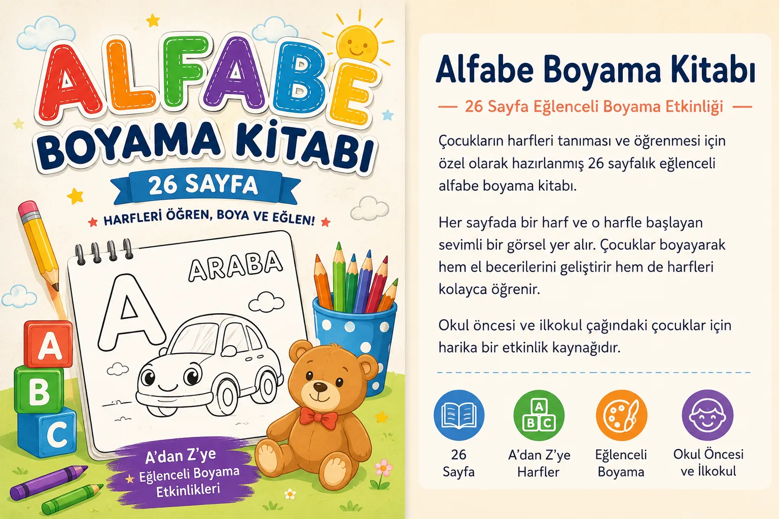 Alfabe Boyama Kitabı – 26 Sayfa