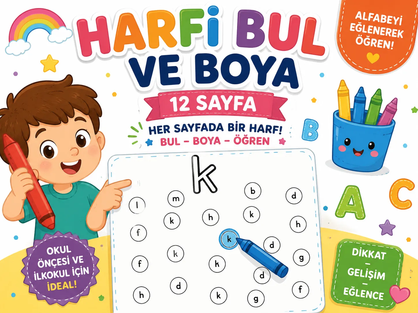 Harfi Bul ve Boya Etkinliği – 12 Sayfa