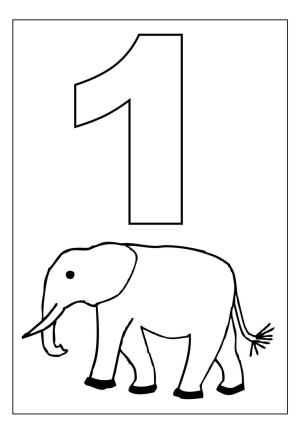 1 Rakamı (Bir) boyama sayfası,  coloring page, 1 Rakamı ve Fil, 