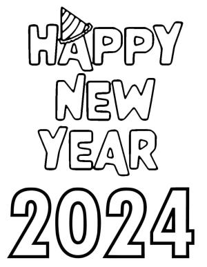 2024 Mutlu Yıllar boyama sayfası,  coloring page, Mutlu Yıllar 2024 Çizimi, 