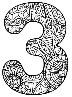 3 Rakamı (Üç) boyama sayfası,  coloring page, Güzel desenli 3 numara, 