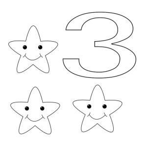 3 Rakamı (Üç) boyama sayfası,  coloring page, 3 yıldız ile 3 numara, 