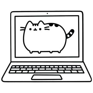 3 Yaş boyama sayfası,  coloring page, Dizüstü Bilgisayarda Pusheen, 