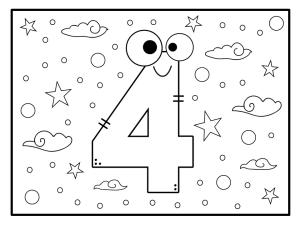 4 Rakamı (Dört) boyama sayfası,  coloring page, Tatlı bir resimde 4 numara, 