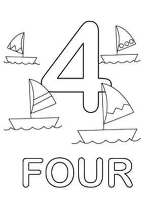 4 Rakamı (Dört) boyama sayfası,  coloring page, 4 tekne ile 4 numara, 