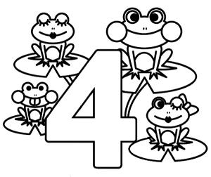 4 Rakamı (Dört) boyama sayfası,  coloring page, 4 kurbağa ile 4 numara, 