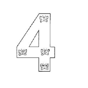 4 Rakamı (Dört) boyama sayfası,  coloring page, 4 kelebekli 4 numara, 