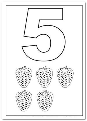 5 Rakamı (Beş) boyama sayfası,  coloring page, beş çilek ile 5 numara, 