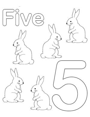 5 Rakamı (Beş) boyama sayfası,  coloring page, 5 numara ile 5 tavşan, 