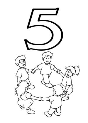 5 Rakamı (Beş) boyama sayfası,  coloring page, beş çocuklu 5 numara, 