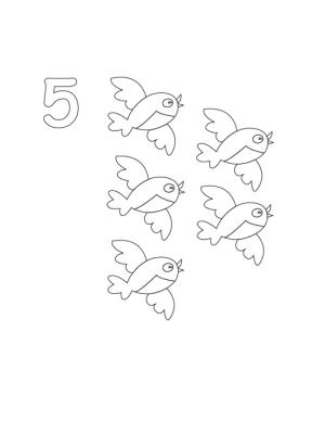 5 Rakamı (Beş) boyama sayfası,  coloring page, 5 kuş ile 5 numara, 