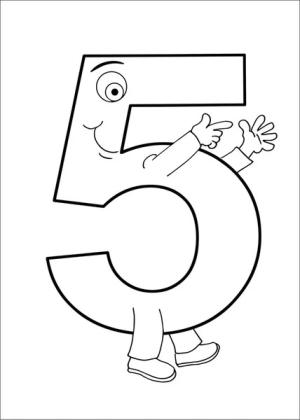 5 Rakamı (Beş) boyama sayfası,  coloring page, İnsan benzeri tasarıma sahip 5 numara, 