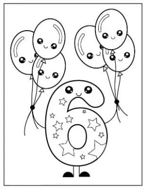 6 Rakamı (Altı) boyama sayfası,  coloring page, 6 balonlu yıldız deseninde 6 rakamı, 