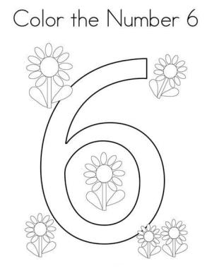 6 Rakamı (Altı) boyama sayfası,  coloring page, 6 çiçekli 6 numara, 