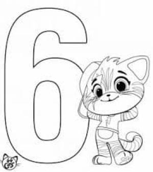 6 Rakamı (Altı) boyama sayfası,  coloring page, Bir kedi ve 6 numara, 