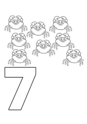 7 Rakamı (Yedi) boyama sayfası,  coloring page, 7 yengeç ile 7 numara, 