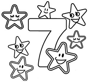 7 Rakamı (Yedi) boyama sayfası,  coloring page, 7 yıldız ile 7 numara, 