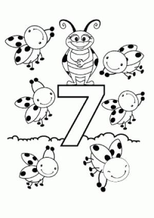 7 Rakamı (Yedi) boyama sayfası,  coloring page, 7 uğur böceği ile 7 numara, 