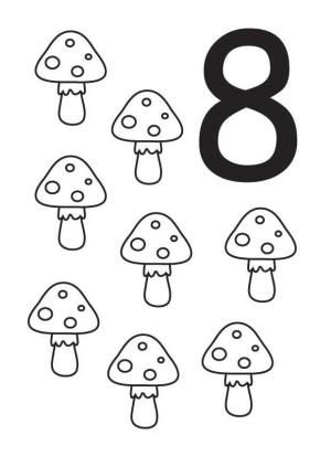 8 Rakamı (Sekiz) boyama sayfası,  coloring page, 8 mantarlı 8 numara, 