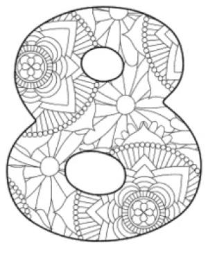 8 Rakamı (Sekiz) boyama sayfası,  coloring page, çiçek desenli sayı 8, 