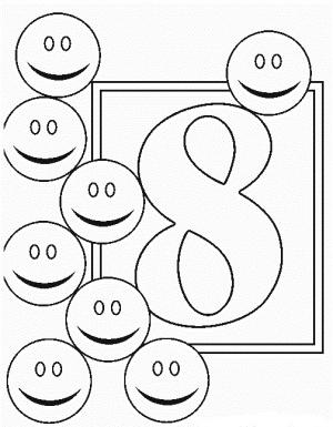 8 Rakamı (Sekiz) boyama sayfası,  coloring page, 8 gülümseyen yüz ile 8 numara, 