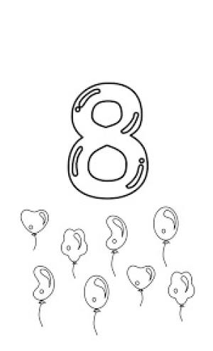 8 Rakamı (Sekiz) boyama sayfası,  coloring page, 8 balonlu 8 numara, 