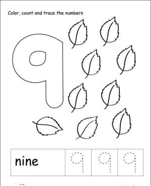 9 Rakamı (Dokuz) boyama sayfası,  coloring page, 9 yapraklı 9 numara, 