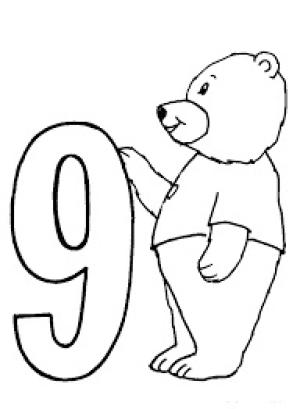 9 Rakamı (Dokuz) boyama sayfası,  coloring page, Bir ayı ile 9 numara, 