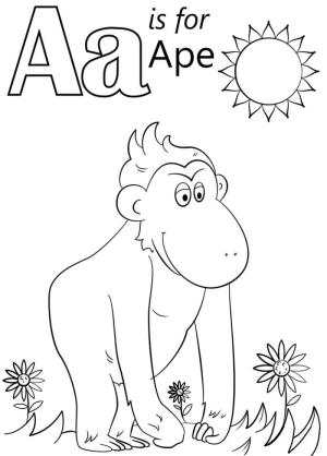 A Harfi boyama sayfası,  coloring page, Maymun A Harfi, 