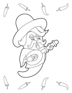 Acı Biber boyama sayfası,  coloring page, Gitar Çalan Eski Biber, 