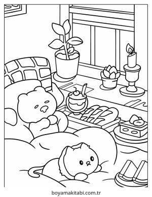 Aesthetic boyama sayfası – keyifli zaman, renkli çizimler