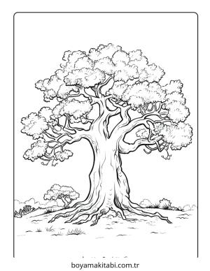 Ağaç boyama sayfası – keyifli zaman, renkli çizimler