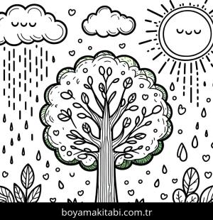 Ağaç boyama sayfası,  coloring page, kreatif, modern, klasik