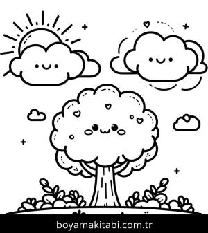 Ağaç boyama sayfası,  coloring page, modern, harika, minimal