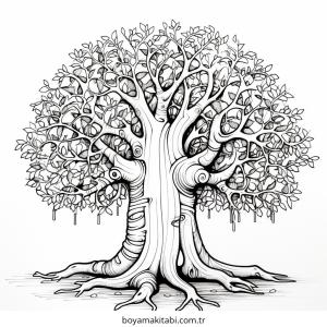 Ağaç boyama sayfası – el becerilerini geliştirir, boyama çalışması