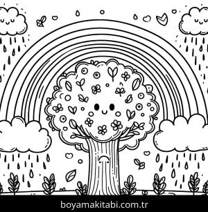 Ağaç boyama sayfası,  coloring page, karakterli, harika, canlı