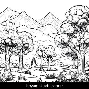 Ağaç boyama sayfası,  coloring page, karakterli, eğlenceli, kolay