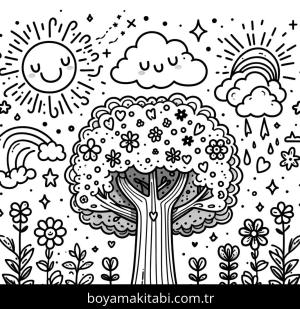 Ağaç boyama sayfası,  coloring page, masalsı, harika, şirin