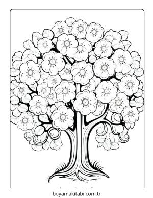 Ağaç boyama sayfası – çocuk aktivitesi, PDF indir