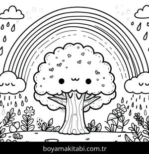 Ağaç boyama sayfası,  coloring page, karikatür, oyunlu, tatlı