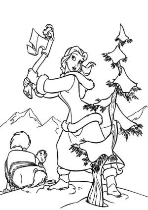 Ağaç boyama sayfası,  coloring page, Noel Ağacını Kesme Belle, 