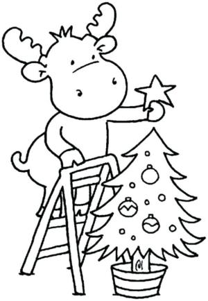 Ağaç boyama sayfası,  coloring page, Ren Geyiği Noel Ağacı Süsleme, 