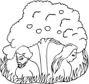 Ağaç boyama sayfası,  coloring page, Adem ve Havva Ağacın Altında, 