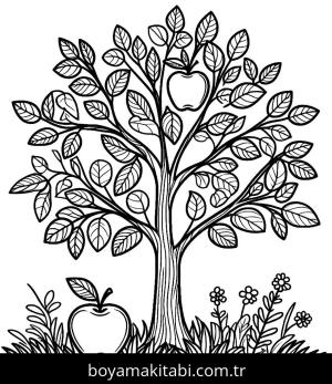 Ağaç boyama sayfası,  coloring page, tatlı, detaylı, benzersiz