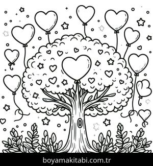 Ağaç boyama sayfası,  coloring page, şekilli, tatlı, eğlenceli