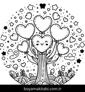 Ağaç boyama sayfası,  coloring page, canlı, şekilli, yuvarlak hatlı