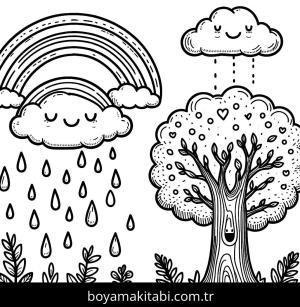 Ağaç boyama sayfası,  coloring page, ince çizgili, çocuklar için, oyunlu