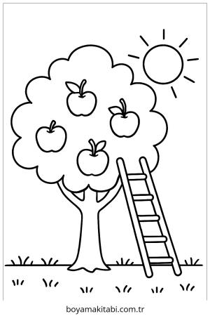 Ağaç boyama sayfası – çocuklar için, çizgi film temalı